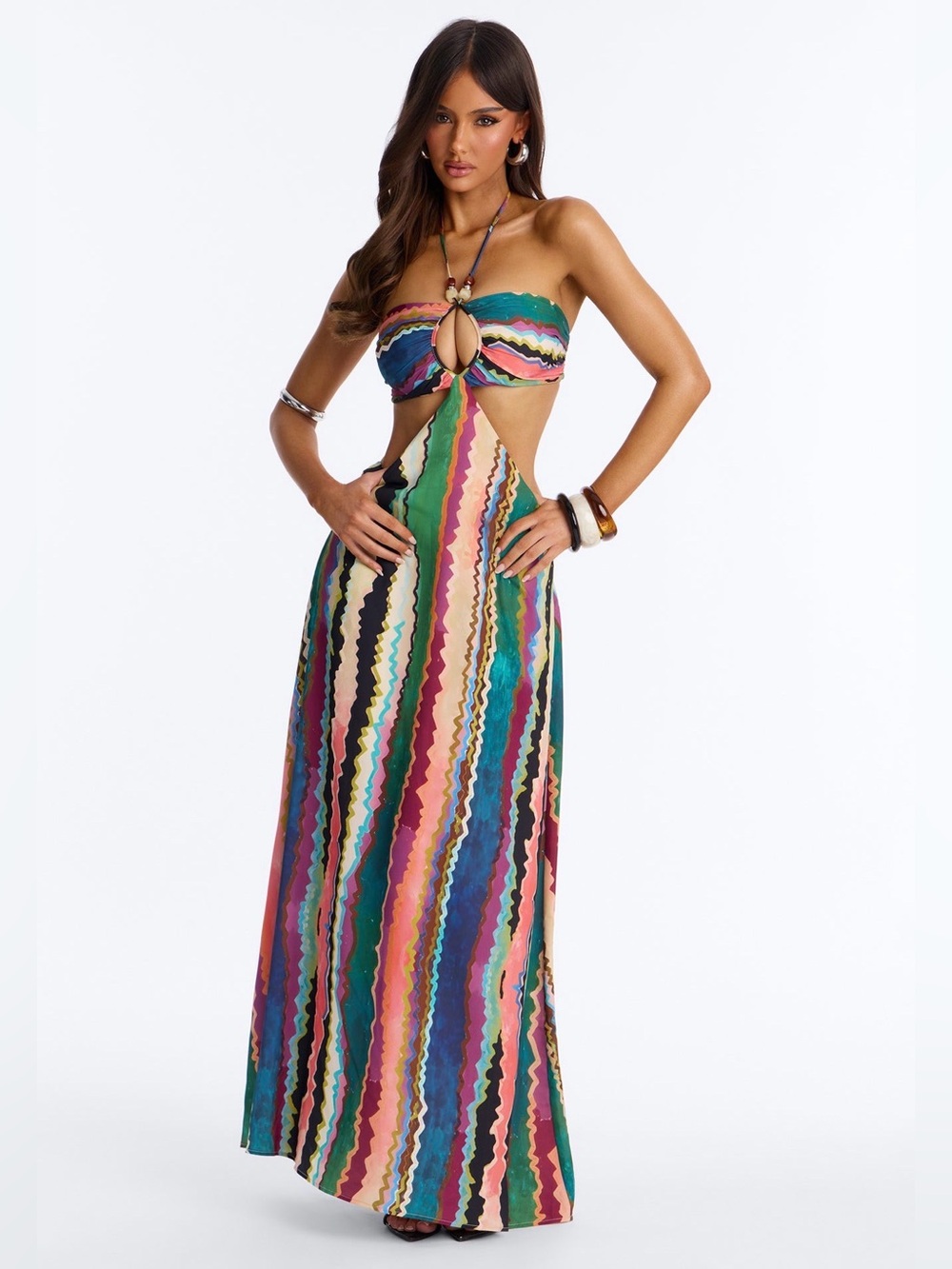 Fashion Nova Multicolor Striped Cutout Bandeau Maxi Dress